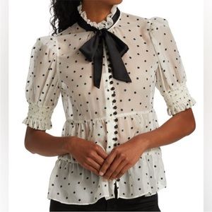 NWT Alice & Olivia Black and White Vicky Polka Dot Button-front Blouse Size SP